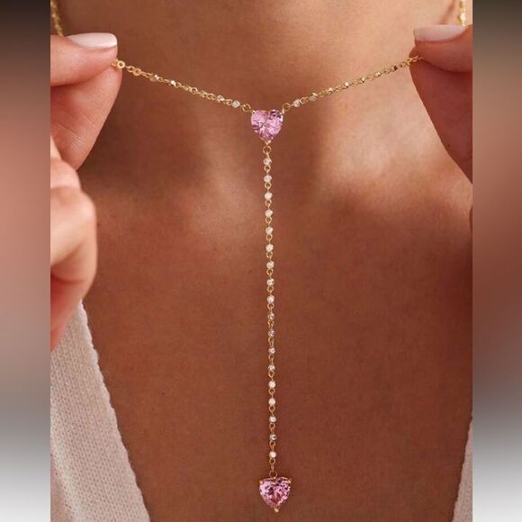 Elegant Pink Heart Necklace A1349 - Picture 2 of 5